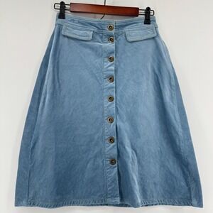 Anthropologie Blue Corduroy Button Front Midi Skirt Flap Pockets Size 0